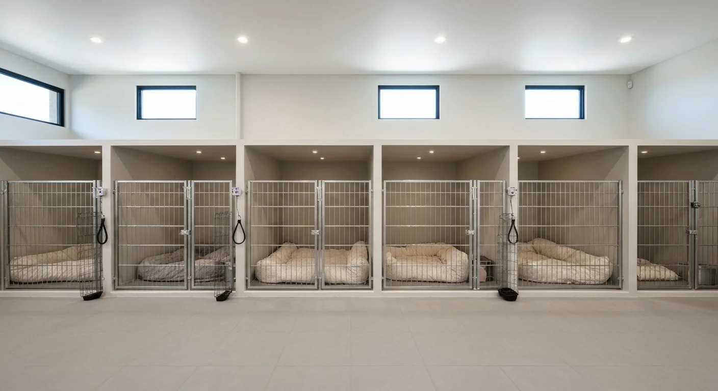 Boarding kennel facility with dog runs