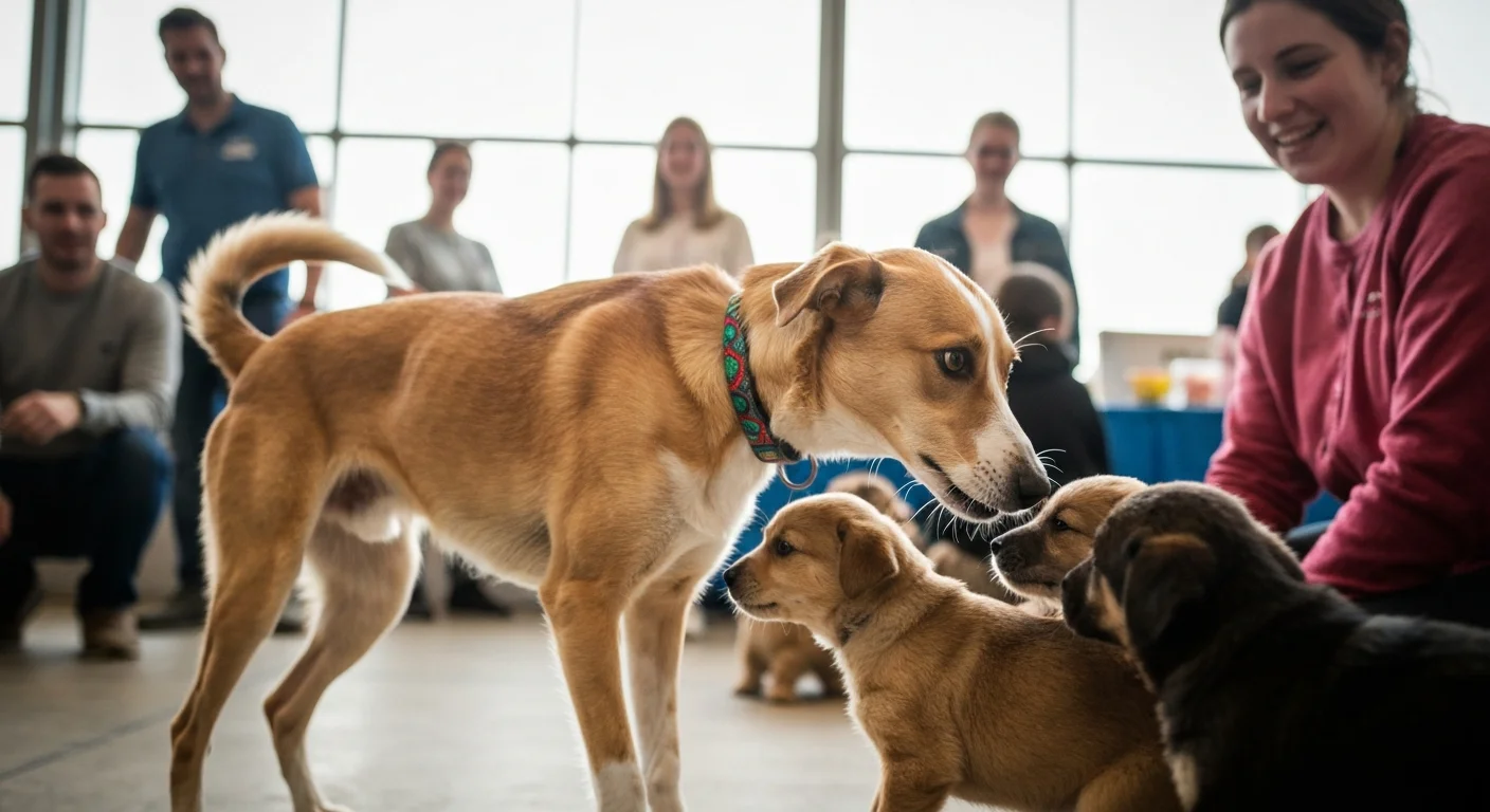 Dog health documents and a DNA report on a desk