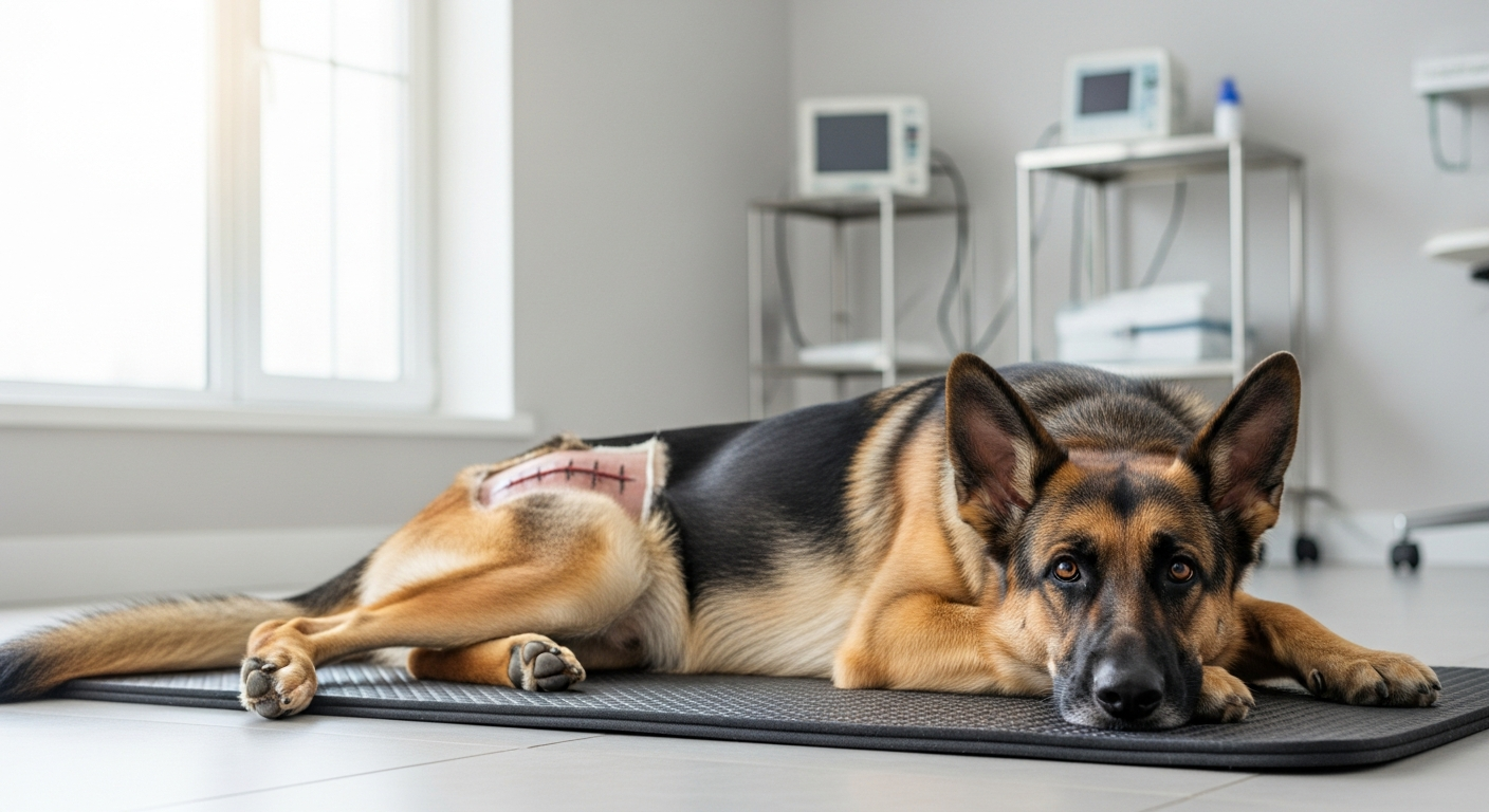 Border Collie receiving a vaccination at a veterinary clinic, calm and relaxed