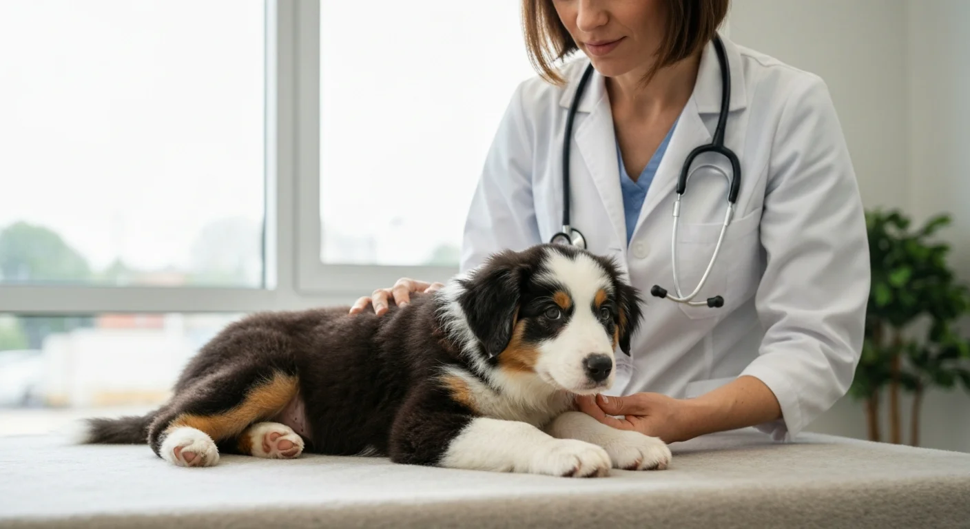 Australian Shepherd puppies at a veterinary examination