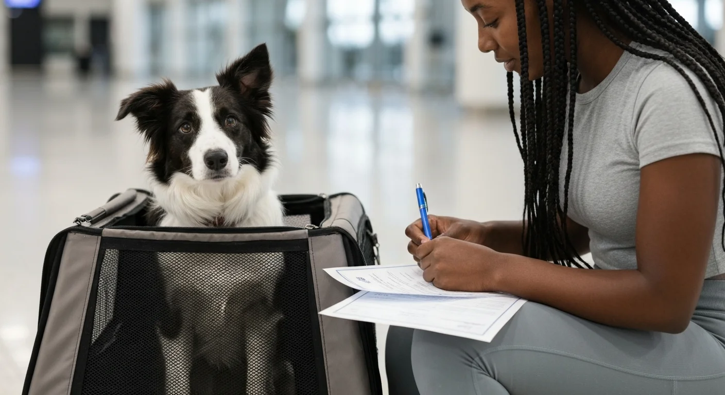 Dog traveling with its owner