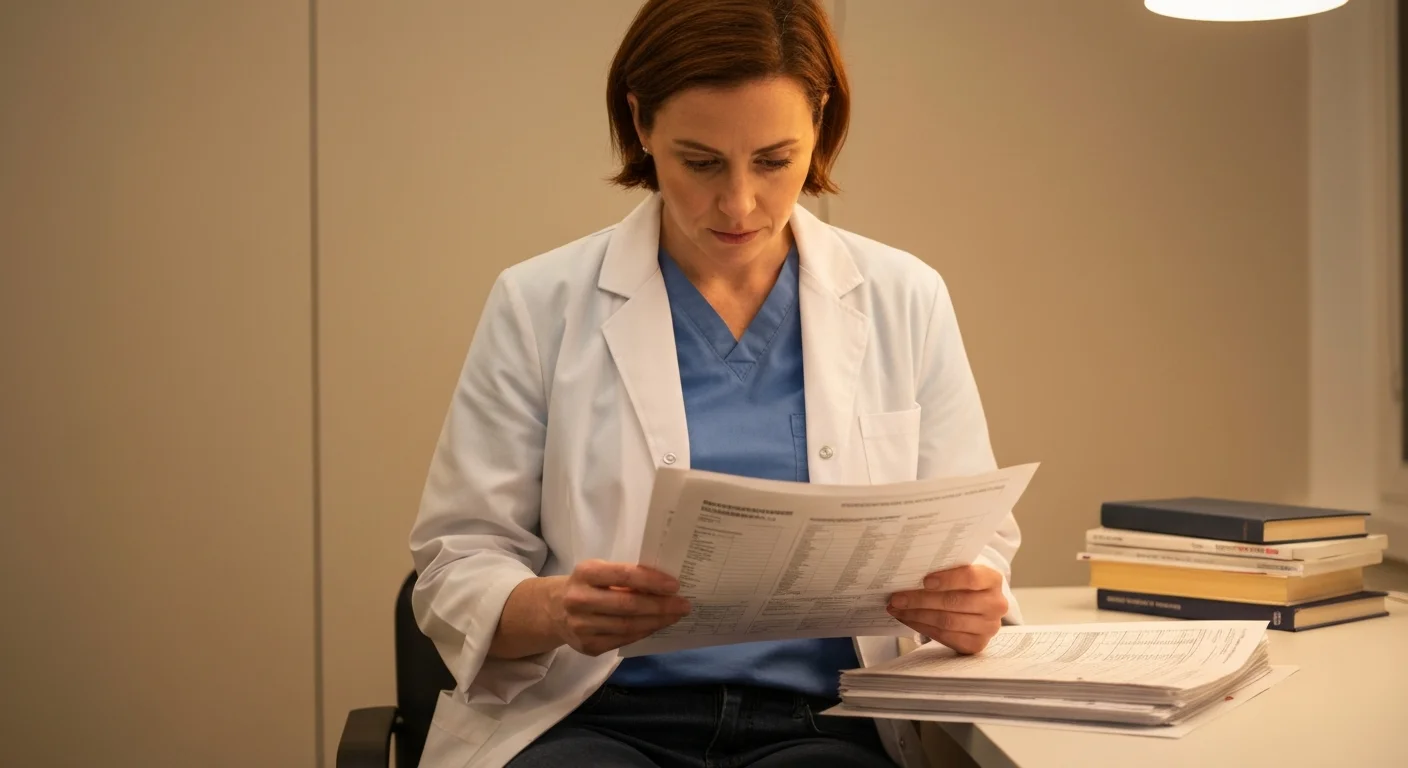 Veterinarian reviewing prescription records